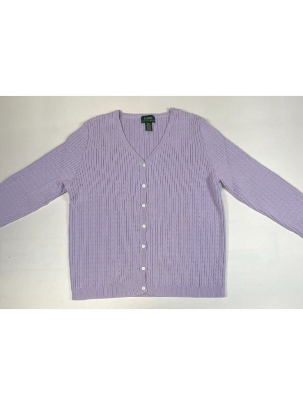 Lauren Ralph Lauren Women XXL Lavender Purple Cable Knit Cotton V-Neck Cardigan